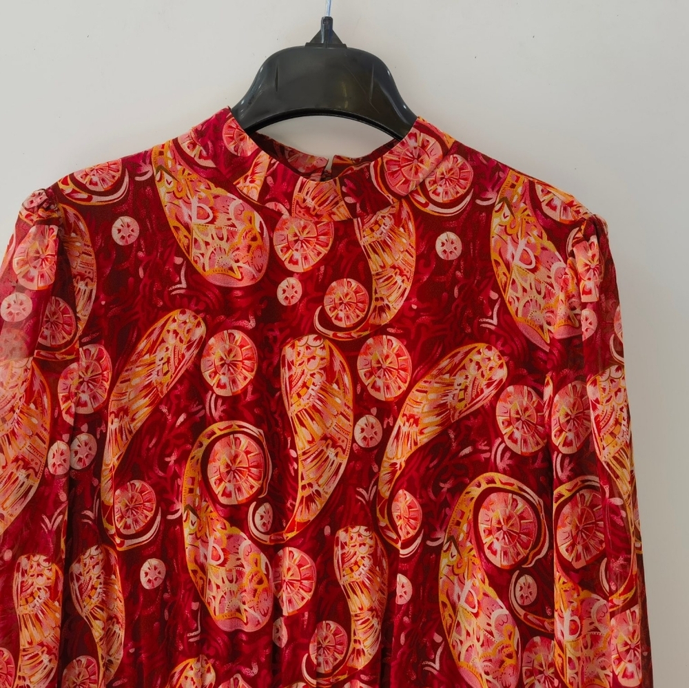 Saloni Isa Silk Georgette Tiered Ruffle Midi Dress - Picture 6 of 16